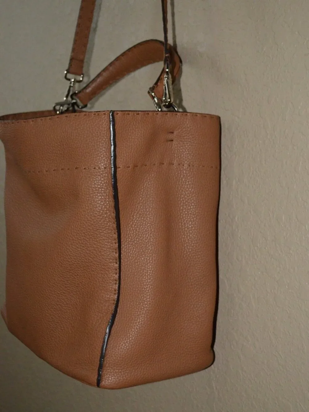Fendi  Brown Leather Selleria Anna Top Handle Shoulder Strap Bucket Bag